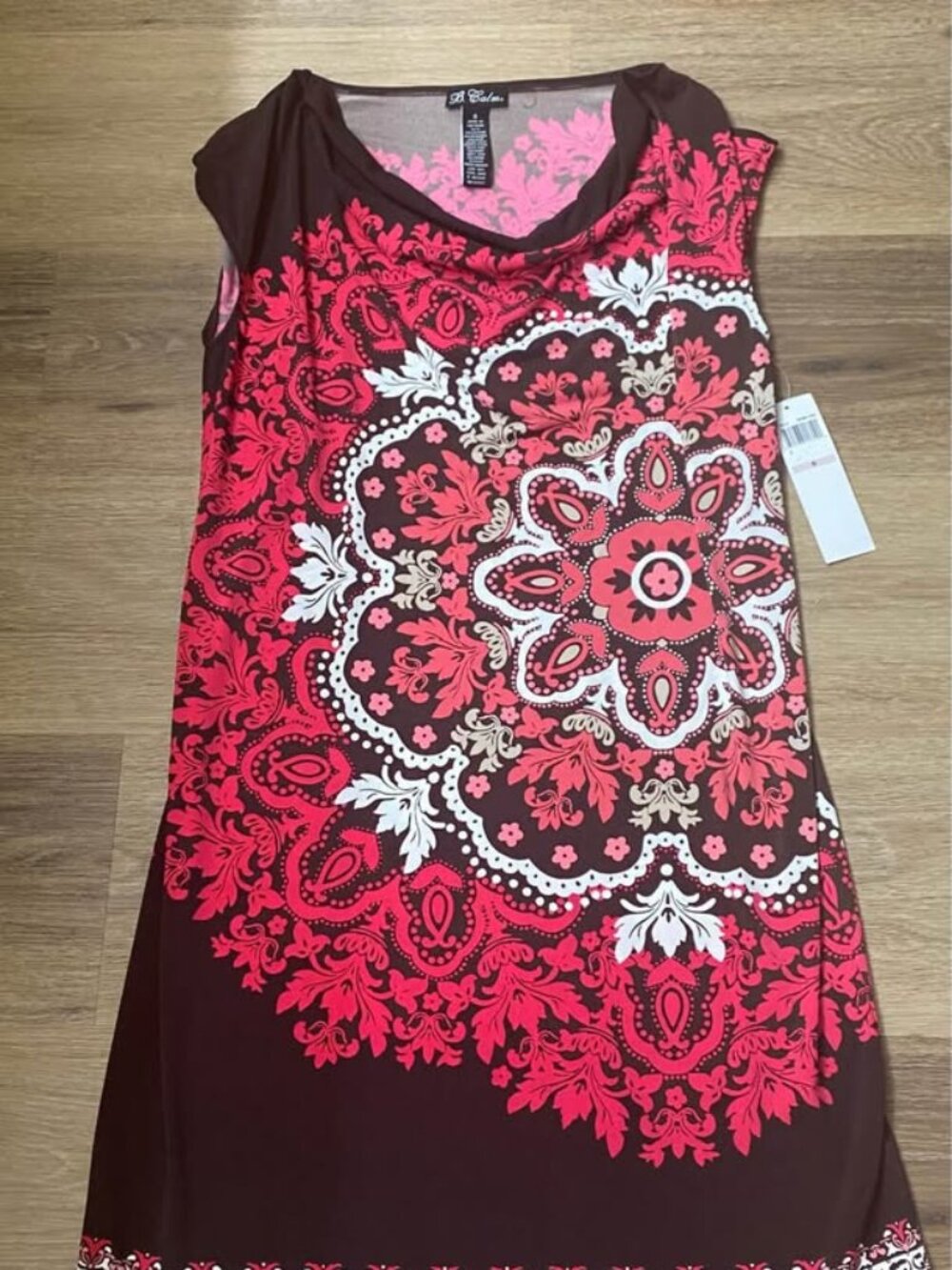 B. Calm Size 6 Wild Paisley Floral Dress Coral Fuchsia Boho Festival Midi